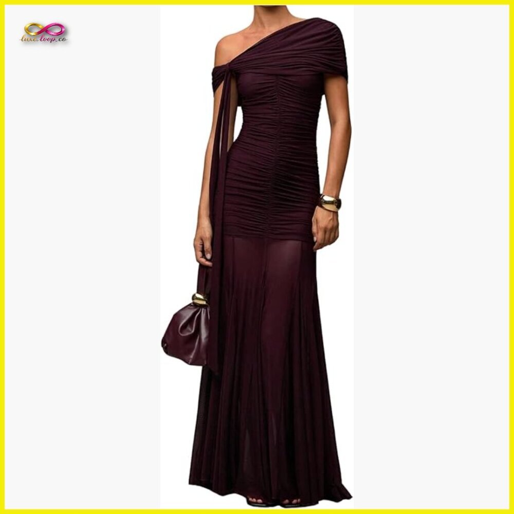 Off Shoulder Corset Dress Ruched Mesh Formal Elegant Wedding Guest Outfit